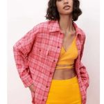 ZARA Shirt Women's Small Red Plaid Tweed Button Long Sleeves Collared Pockets Photo 11