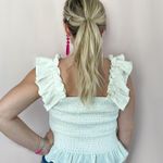 MIOU MUSE Cream Smocked Ruffle Crop Top Photo 2