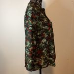 Willi Smith Floral Print Blouse Green Red Sheer Pleated V Neck Long Sleeve Top Photo 1