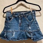 Princess Polly Navy Blue Denim Distressed Jean Ruffle Pleated Mini Skirt Photo 3