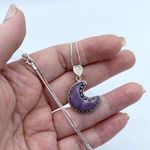 Crescent Moon Purple Lepidolite Worry Stone Solid Sterling Silver Necklace Photo 4