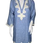 Boden Dress Womens 2R‎ Blue Gray Bella Embroidered Chambray Linen Boho Peasant Size 2 Photo 0