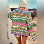 Ecosunny Women's Sweaters Long Sleeve Crew Neck Color Block Striped Hollow Pink Photo 1