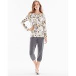 Soma Womens Top Sz L Divine Terry High Low Top Twilight Heather Moonlight Floral Photo 2