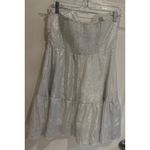 TCEC Silver Strapless Dress Party Cocktail Bow Detail Ruffle Hem L Photo 4