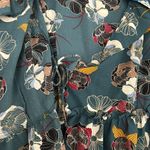 Anthropologie Anthro Everleigh Dark Green Blue Floral V Neck Ruffle Wrap Long Sleeve M Photo 6