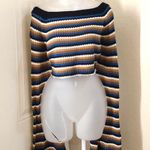 Gothic boho Indie hippie black blue brown striped off shoulder knit crotchet sweater top blouse long flare bell wide large sleeves Photo 0