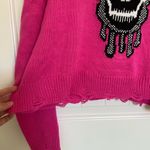 No Boundaries NWT |  junior’s novelty hot‎ pink skull loose hem crewneck sweater Photo 2