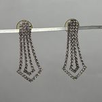 1980s Rhinestone‎ Dangle Earrings Silver Tone Diamond Shape Statement Jewelry Photo 6
