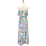 Japna  Strapless Flounce Top Summer Maxi Dress Retro Aqua & Pink Print Size Small Photo 6