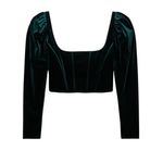 ZARA  Velvet Corset Top Green Square Neck Long Puff Sleeve Cropped Women M Photo 1