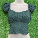 Hollister  Forest Green Puff Sleeve Milkmaid Eyelet Crop Top Large Photo 0