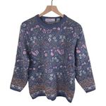 Amanda Smith Vintage 80s 90s Dusty Blue Pastel Floral Sweater Cottage Size Large Photo 0