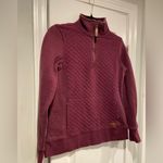 L.L. Bean Size XS Burgundy Quilted Mock Neck Quarter Zip Sweatshirt Leather Pull Red Photo 4