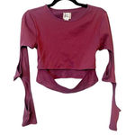 BDG  Red Wine Crop‎ Long Sleeve Ribbed Cutout Top Large Photo 0