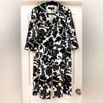 Kasper Floral Leaf Print Midi Cocktail Trench Coat Black White sz 10 Photo 2