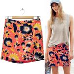 J.Crew  Linen Postage Stamp Mini Skirt Coral Navy Hibiscus Floral Print Size 0 Photo 1