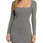 Mi Ami Houndstooth Long Sleeve Mini Dress Women’s Medium Girlhood Academia Photo 0