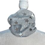 None Gray Star Print Knit Scarf Soft Lightweight Neutral Silver Metallic Warm Winter Photo 3
