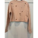 Alo Yoga ALO‎ Yoga Distressed Sweatshirt Peach Pink Cropped Pullover Top Athleisure Photo 2