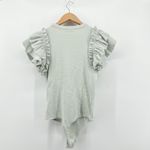 EXPRESS  Ribbed Bodysuit Medium‎ Mint Green Knit Ruffle Cap Sleeve V Neck Top Photo 4
