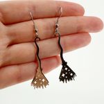 Silver Celestial Witch Broomstick Earrings, Halloween Earrings, Celestial Photo 2