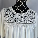 Adrianna Papell Lace Bodice Short Sleeve White Blouse Size Small Dressy Boho Photo 2
