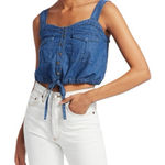 Free People  Palm Desert Blue Denim‎ Top Cropped Button Front Tie size xs Photo 0