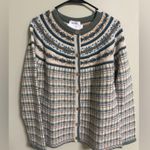 Appleseeds Small New Cardigan Sweater Wool Blend Cottagecore Nordic Fair Isle Blue Photo 0