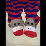 Nick & Nora Women’s Nick & Nara Blue Red Sock Monkey Footed‎ One Piece Pajamas Size S Photo 1