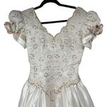 Mon Cheri Vintage White Brown Beaded Pearl Bow Sleeve Detail Satin Ballgown Wedd Photo 1