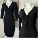London Times Black Ruched Sheath Plunge V-Neck LBD Midi Dress Size 6 Photo 1