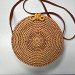 Rattan Round Canteen Crossbody Boho Handbag Purse Brown Photo 1