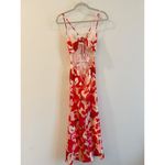 Lulu’s Front Page Hues Coral Multi Floral Print Satin Midi Dress Size Medium Orange Photo 3