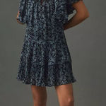 Anthropologie NWT  SHORT SLEEVE KEYHOLE SWING TUNIC MINI DRESS BLUE FLORAL XS P Photo 0