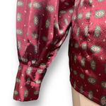 Vintage JH Collectibles Blouse Burgundy Print Satiny Pajama Style Long Sleeve Red Size M Photo 5