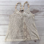 BKE Ivory Mixed Crochet Lace Asymmetric Racerback Cami Tank Boutique Fairy Boho Photo 9