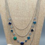 Silver Tone Multi Strand Chain Collar Necklace Shades of Blue Pendants 18" Photo 2
