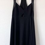 Alice + Olivia Racerback Lamb Leather Trim Shoulder Mini Dress in Black Photo 0