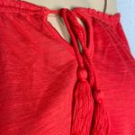 Paper + Tee NWT Cropped Short Sleeve Shirt Tie Front Tassel Bright Red Medium Photo 3