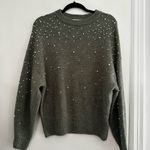 H&M Women’s XS Olive Green Pearl Appliqué Pullover Sweater. Oversized. Stretch. Photo 14