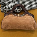 Faux suede, faux leather handbag with rhinestones stones Brown Photo 2