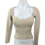 ZARA Beige Sweetheart Neck Slim Fitted Stretch Knit Long Sleeve Sweater Top S Photo 0
