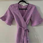 Gap Pink Blue Linen Striped Wrap Dress with bell sleeve detail Gently Used Small Photo 7