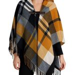 Christopher & Banks Shawl Womens One Size Plaid Cape Fringed Toggle Closure Photo 0