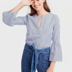 J.Crew Womens Blue Striped Top V Neck Bell Sleeve Size 4 Office Career Casual Photo 0
