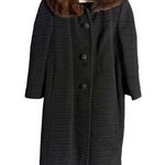 Zimmerman’s Vintage 50s 60s Black Woven Wool Coat Brown Mink Fur Collar Medium Photo 0