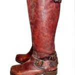 Frye  Veronica Brown Antiquet Leather Back Zip Cignac Buckle Tall Boots Size 6 Photo 0