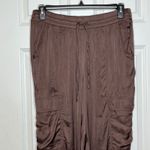 Aerie  NEW Large Chocolate Satin Cargo Jogger Pant Drawstring Waist Photo 3