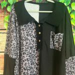 Madewell White Stag Half Button Leopard Cheetah Collared Blouse XL Waffle Knit Colorblock Photo 2